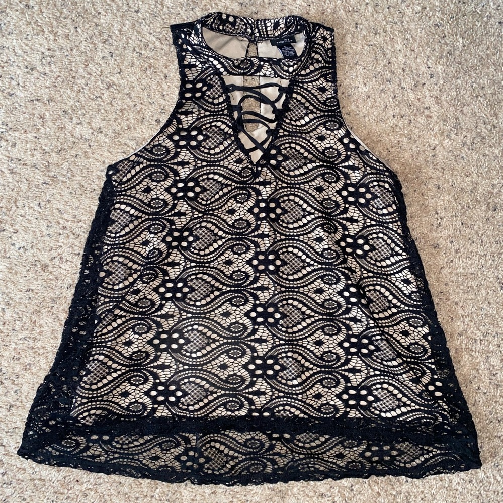 Rue21 Black Lace over Beige, Sleeveless, Top High Collar Size XL